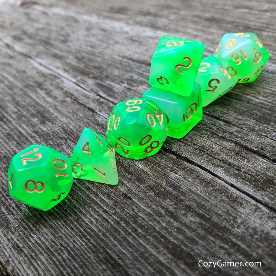 Gaseous Ooze Dice Set – 7-Piece Green White Semi-Translucent Acrylic DnD Dice