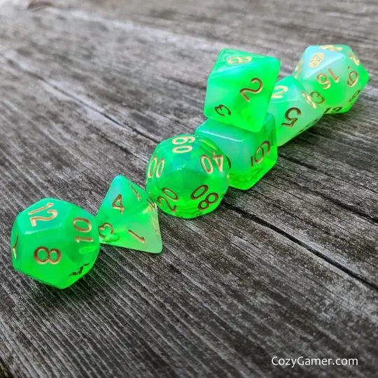 Gaseous Ooze Dice Set – 7-Piece Green White Semi-Translucent Acrylic DnD Dice