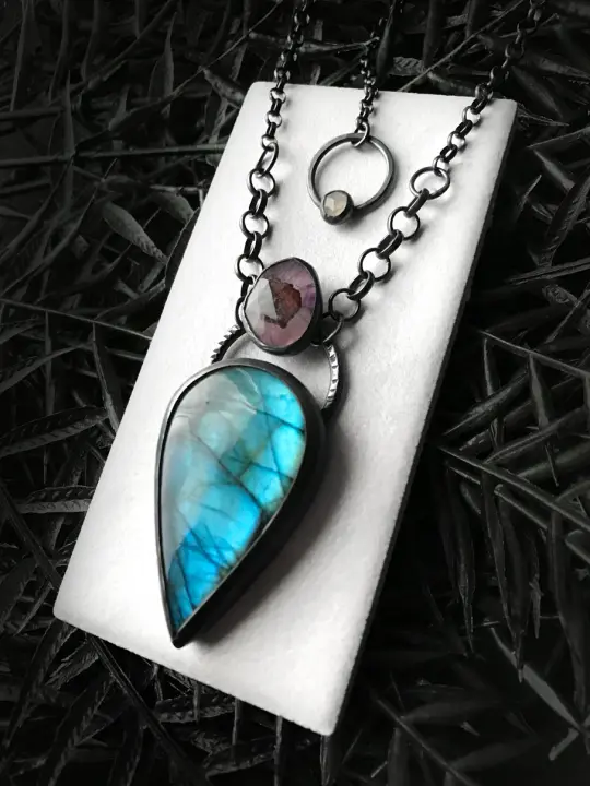 Teardrop Labradorite and Atomic Amethyst Amulet