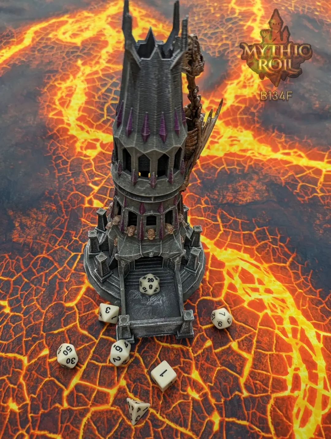 Necromancer Lich Undead Dragon 3D Printed Dice Tower | DnD Player Gift | Mythic Roll Collection by Unchained Games- Unearth the Dark Arts!