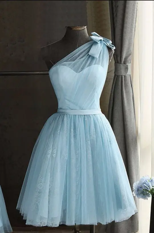 Tulle One-shoulder Women's Homecoming Dress Blue Corset Mini Short Prom Dress RS2337