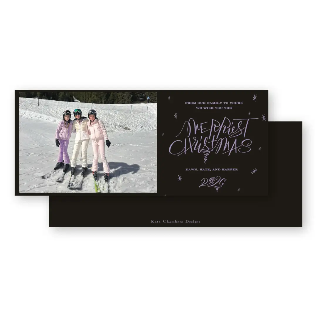 Chocolate and lilac "Merriest Christmas" with stars Holiday Card