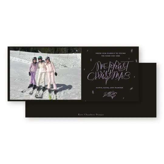 Chocolate and lilac "Merriest Christmas" with stars Holiday Card