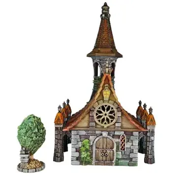 Fully painted 28mm 3D-printed stone chapel with rose window and bell tower — tabletop RPG terrain for D&D, Pathfinder & wargaming