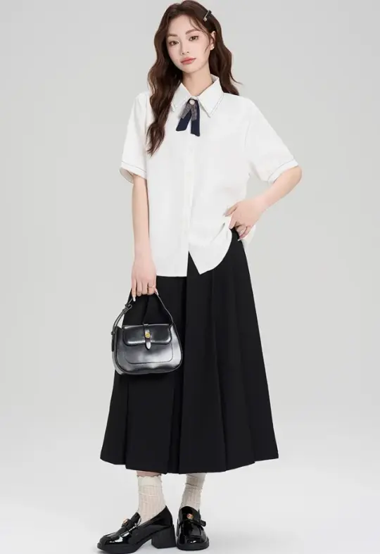 Preppy formal summer designer shirt and skirt suit R2357