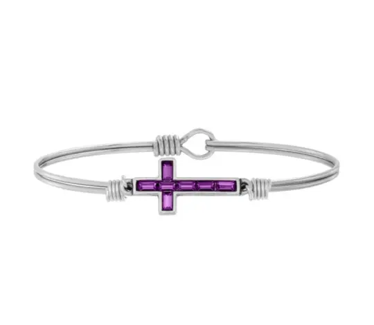 BAGUETTE CROSS BANGLE BRACELET IN PURPLE