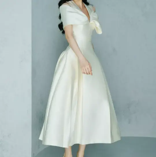 Minimalist White A-Line Portrait Long Women Dress Prom Dress Evening Dress RS086