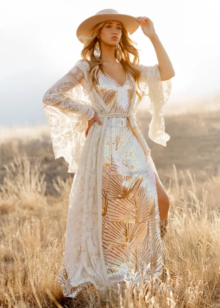 Aulora Dress in Gold Stripe