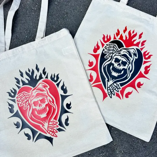 Reaper Tote Bag – Hand-Printed Grim Reaper Design on Durable Cotton