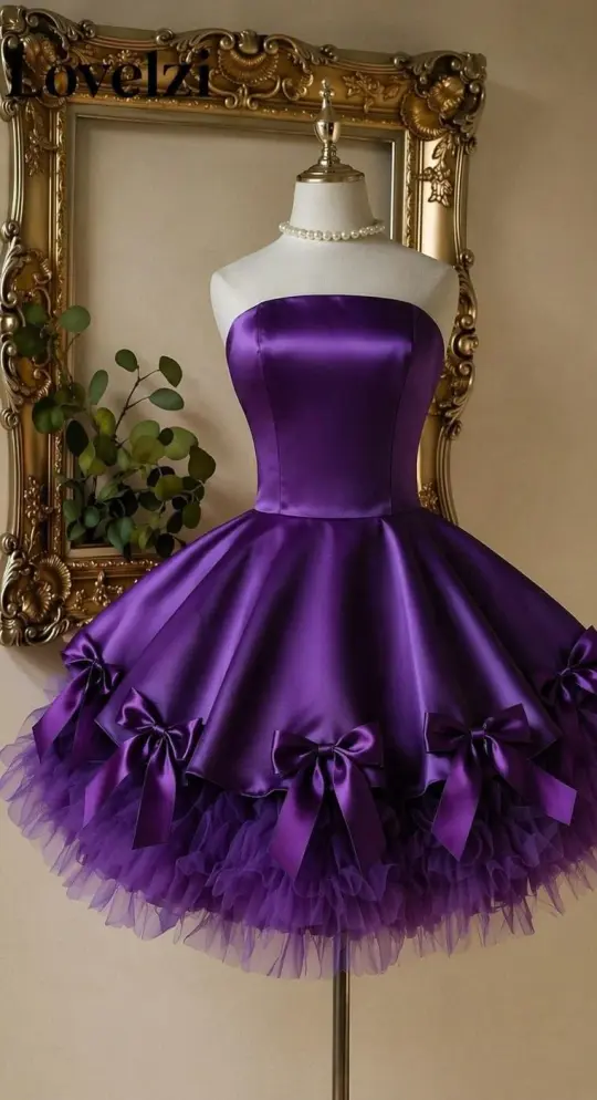 Elegant Purple A-Line Strapless Bodycon Mini Dress with Bow Trim Homecoming Dress RS226