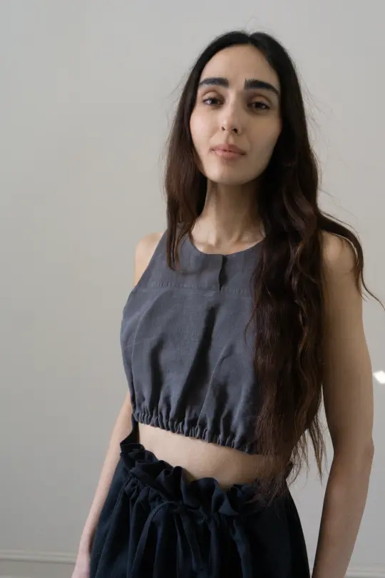 Leonie Linen Top - Grey