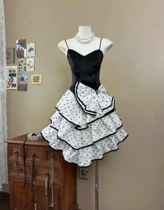 Ruffled Polka Dots Homecoming Dress , Minimalist Women's Short Prom Dress Cami Dress RS2147