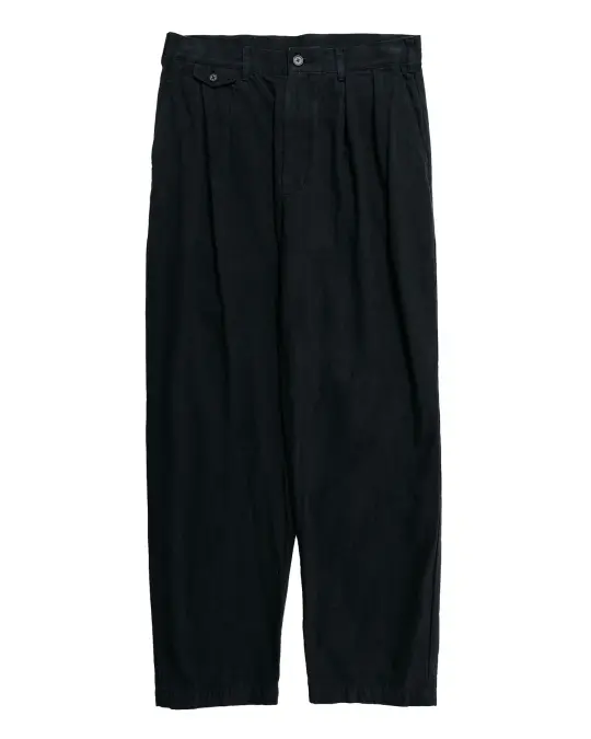 Beams Plus Lost & Found 2Pleats Trousers Cotton Linen Black