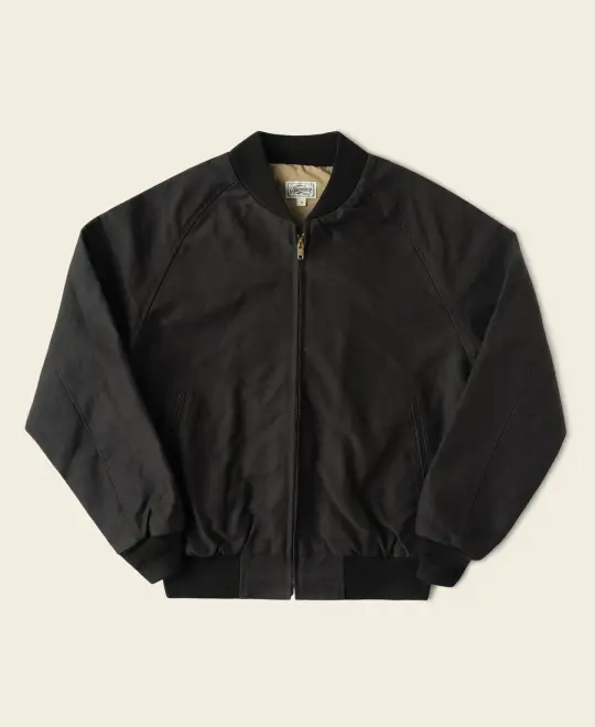 Heavyweight Moleskin Raglan-Sleeve Bomber Jacket - Black