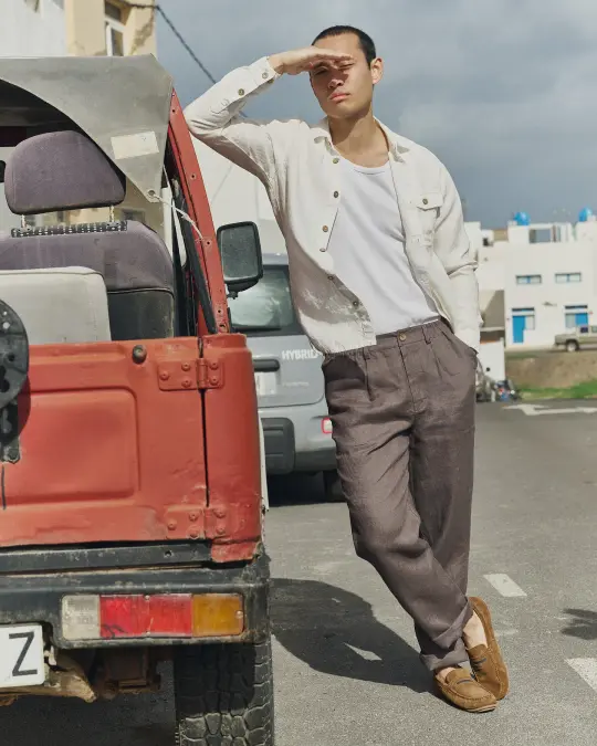 R: Men’s linen pants ALBURY (Color: Chocolate; Size: S)