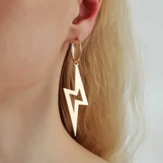 Gold Lightning Bolt Hoop Earrings