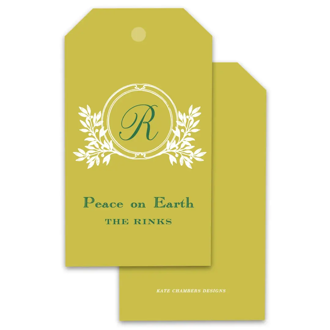 Botanical Crest Emerald and Chartreuse Holiday Gift Tag