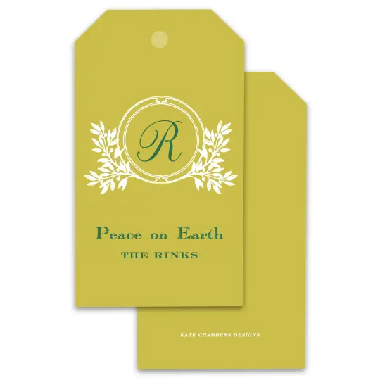 Botanical Crest Emerald and Chartreuse Holiday Gift Tag