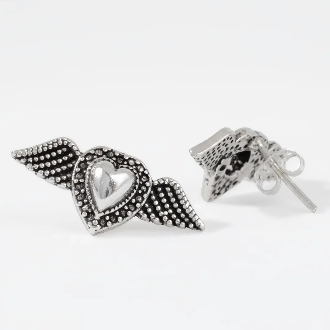 Sterling Silver Angel Heart Earrings