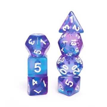 Crystal Dream Dice Set – 7-Piece Marbled Purple Blue DnD Dice