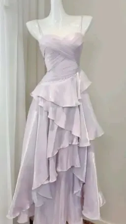 Dreamy Silky Tiered Prom Gown Lavender Women's Maxi Evening Dress Party Dress RS2821