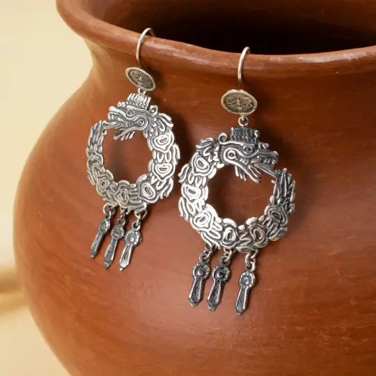 Sterling Silver Quetzalcoatl Earrings