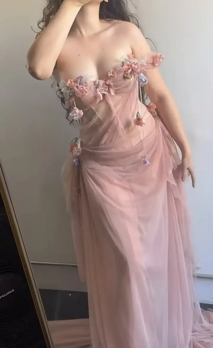 Hazy Bateau 3D Floral Prom Gown Blush Pink Women's Corset Maxi Birthday Dress — Fall Outfit 2026 New RS3086