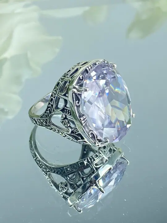 White CZ Ring, Size 7, 24ct Oval Cut Gem, Victorian Jewelry, D76 - Ready to Ship