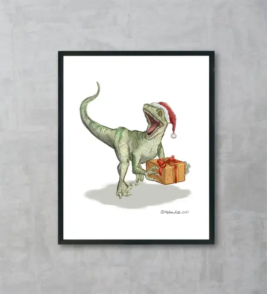 Velociraptor Christmas Fine Art Print