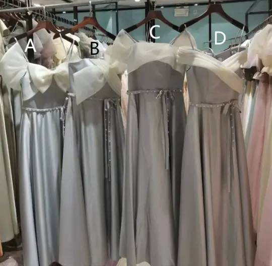 Gray slim waist elegant ball gown, bridesmaid dress R6004