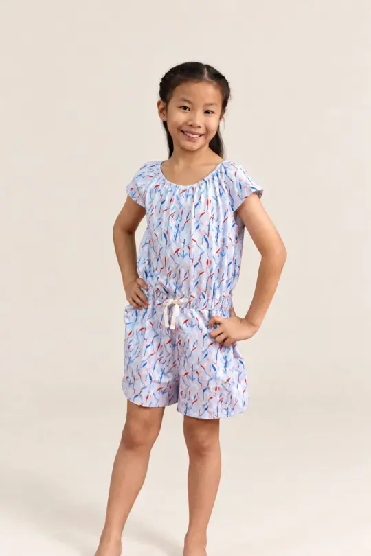 Flutter Playsuit - Blue Lucky Bamboo