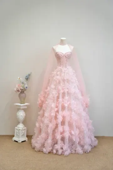 Light pink strapless fitted waist long ball gown/bridal dress R8898