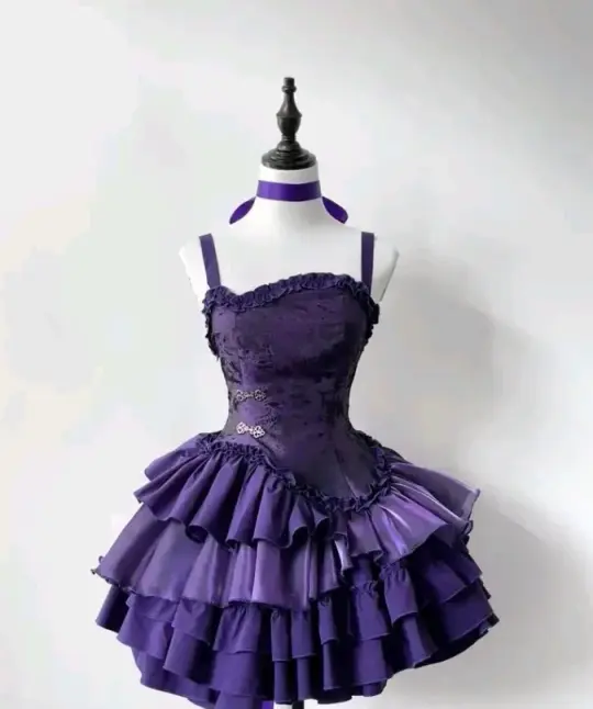 Ruffled Silky Satin Corset Homecoming Dress , Retro Purple Short Prom Dress RS2017