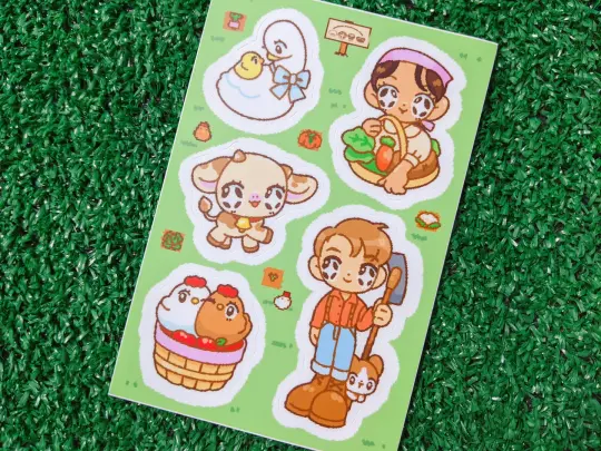 august 2023 "farm game" vinyl sticker sheet