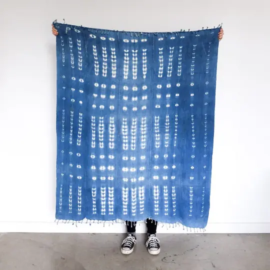 Burkina Faso Indigo with Floral Buds and Dots