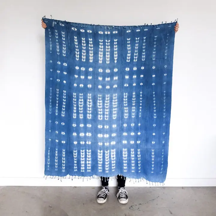 Burkina Faso Indigo with Floral Buds and Dots