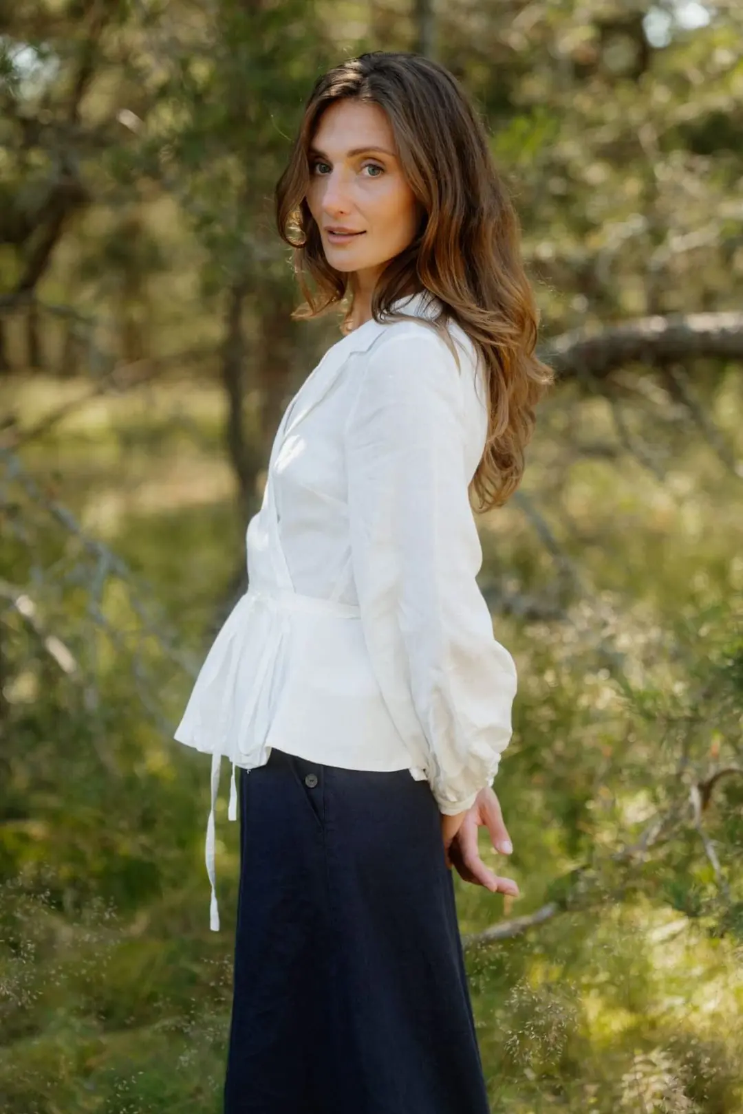 Wrap – Long Sleeve Linen Shirt with Notch Collar