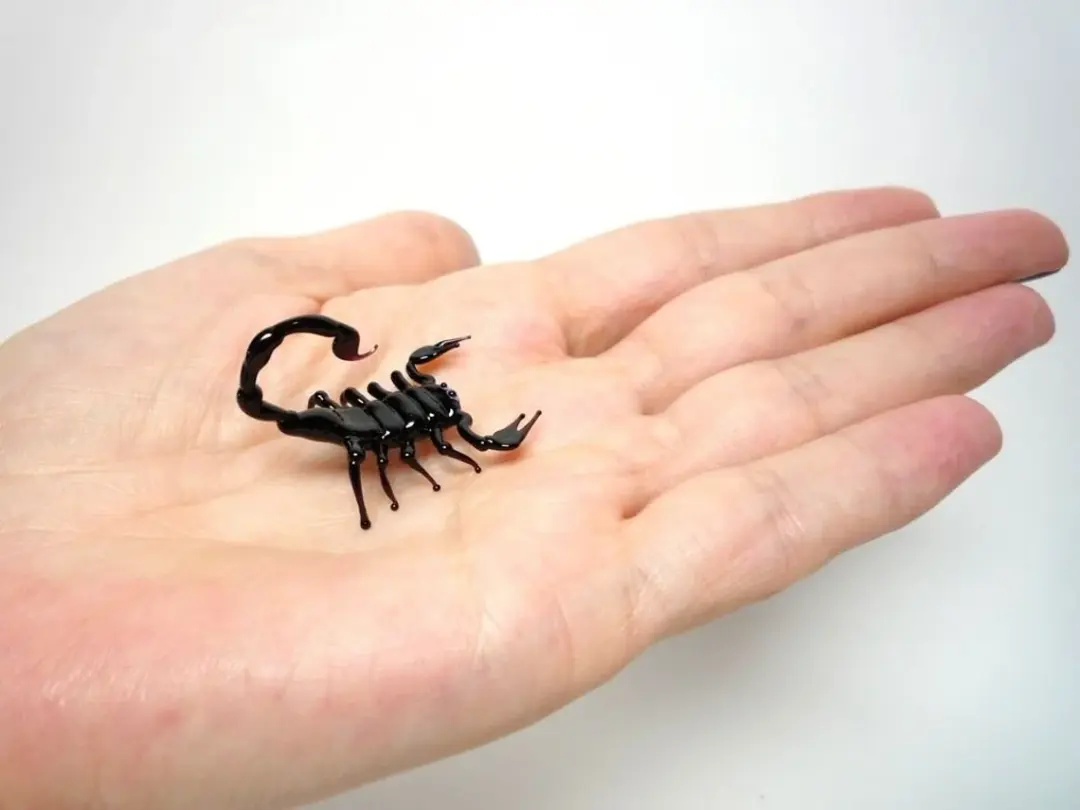 Miniature Black Glass Scorpion Figurine For Terrarium Or Desk Decor