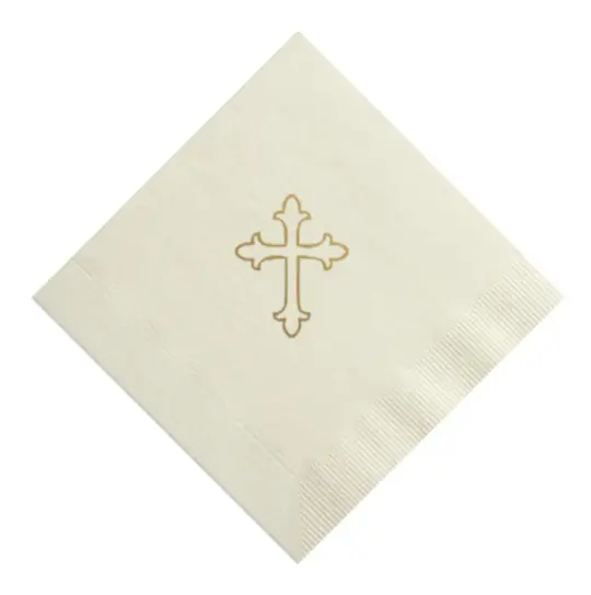 Gold on Cream Baptism Cross Foil Printed Cocktail Napkins, set of 20