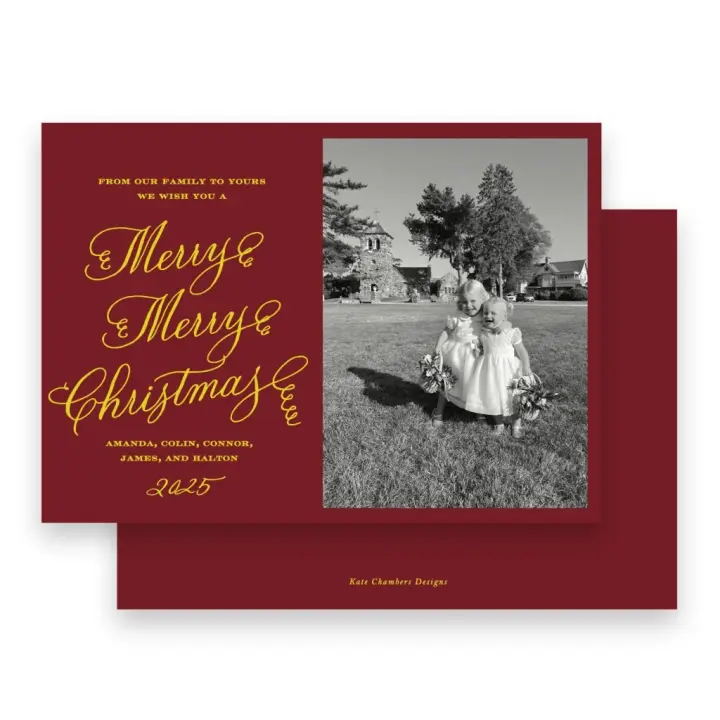 Red and Yellow "Merry, Merry, Christmas " Flourish Holiday Card