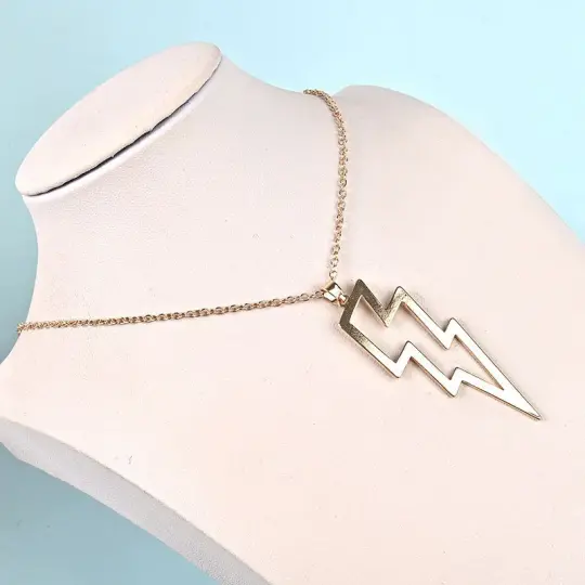 Gold Jagged Lightning Bolt Pendant and chain