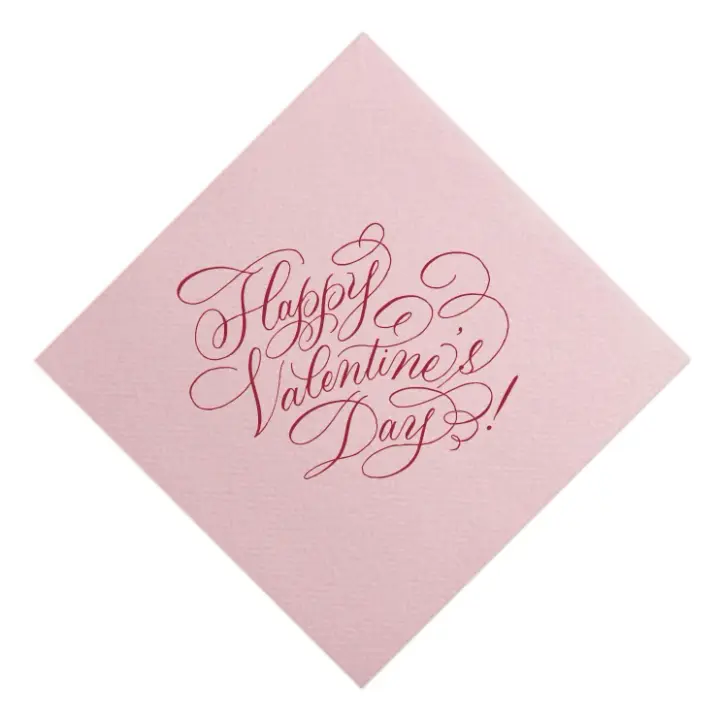 Happy Valentine's Day Red Foil on Pink Elegance Napkins, Set of 20