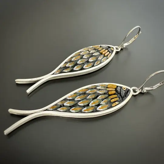 Green and Gold Fish Earrings