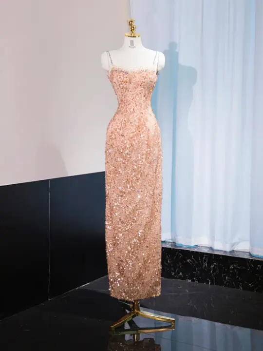 Gold halter-neck, fitted, bodycon long ball gown/bridal dress R8986