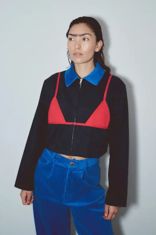 Bikini Bod Canvas Construction Crop Jacket Navy/Red