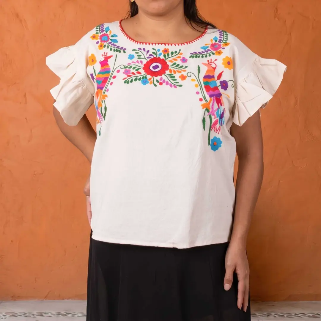 Chilac Embroidered Ajolote Mexican Blouse