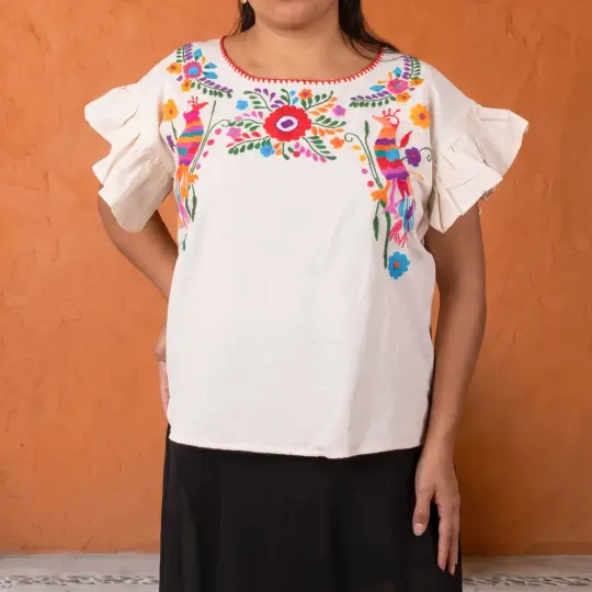 Chilac Embroidered Ajolote Mexican Blouse