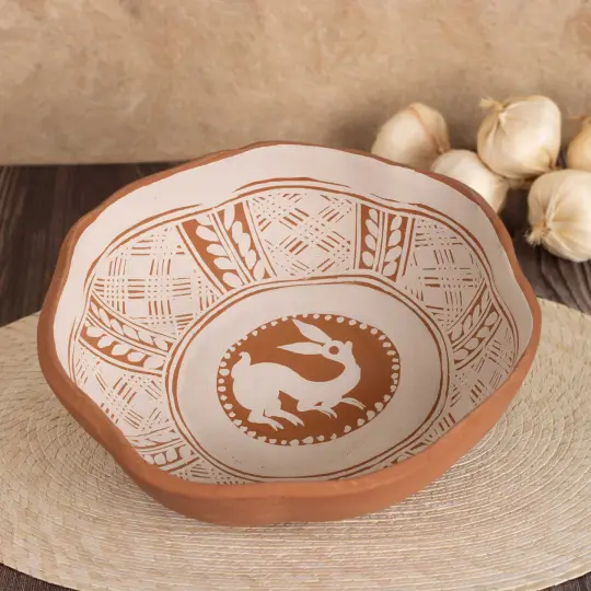 Patamban Hand-Painted Floral  and Animals Clay Fruit Bowl