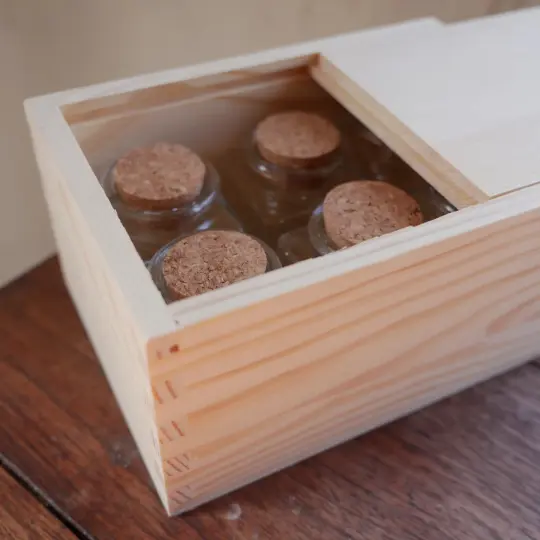 Large Wooden Box with Bottles