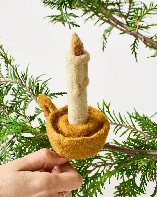 Felted Candle Tree Clip Ornament